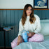 Women Winter Pajama Set Off White Sweatshirt +Pink Gingham Pattern Pants